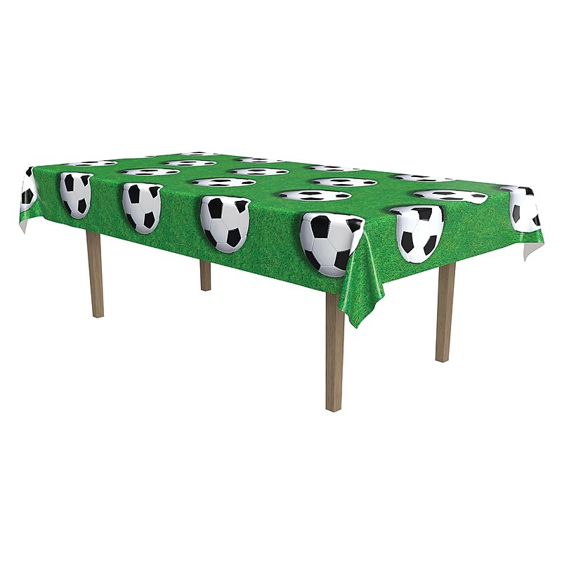 Beistle Soccer Ball Plastic Tablecover, 54" x 108", Green, 3/Pack (54532) image 1