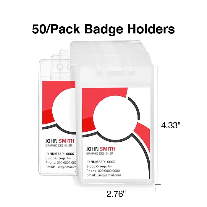 Staples ID Badge Holders, Vinyl, Clear, 50/Pack (37868-CC) | Staples