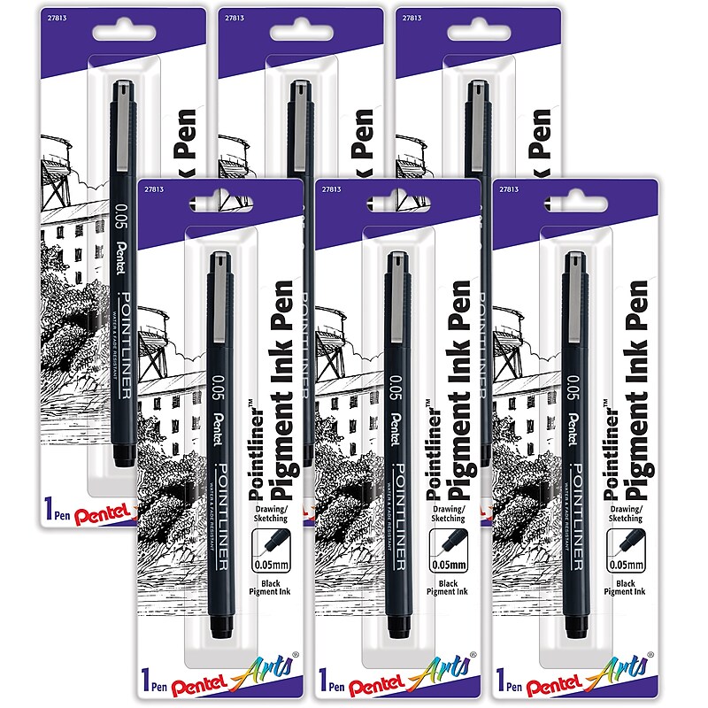 Pentel Arts Pointliner Pen, 0.05mm, Black Pigment Ink, 6/Pack (PTAS20P05BPA-6) image 1