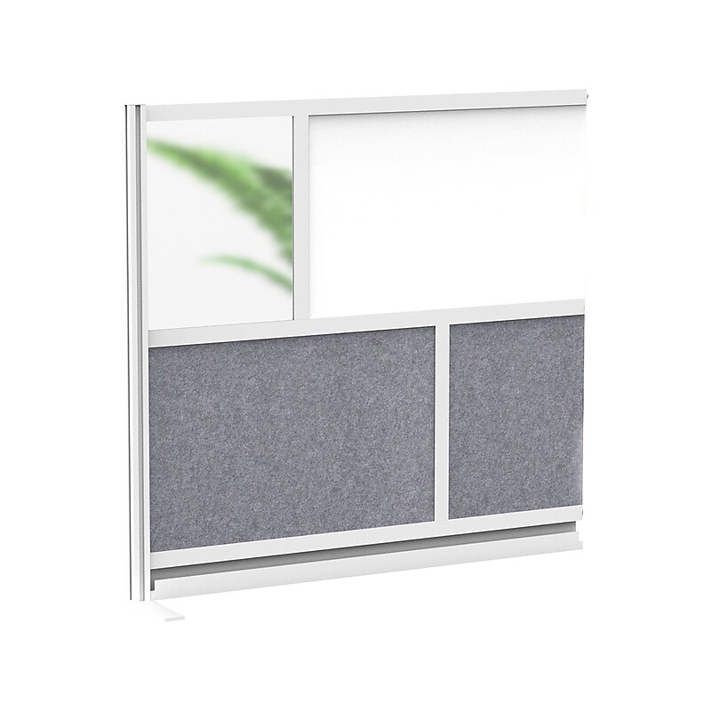 Luxor Workflow Series 4-Panel Modular Room Divider System Add-On Wall with Whiteboard, 48"H x 53"W, Gray/Silver image 1