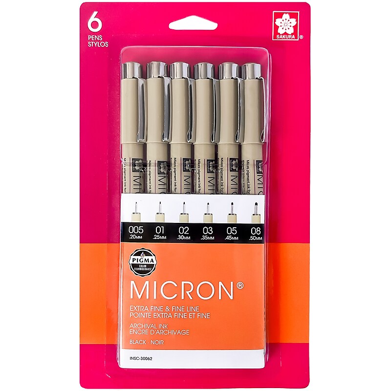 Pigma Micron Felt Pens, Fine Point, Black Ink, 6/Pack (30062) image 1