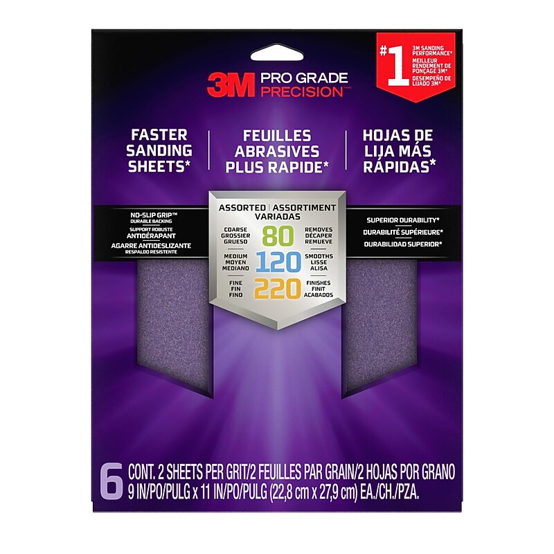 3M Pro Grade Precision Sanding Sheet, 9" x 11", 6/Pack (SHRASST-PGP-6T) image 1