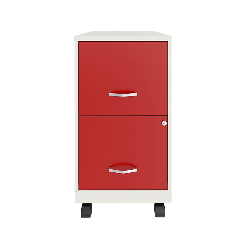 Space Solutions SOHO Smart File 2-Drawer Mobile Vertical File Cabinet, Letter Size, Lockable, Pearl White/Lava Red (25334) image 1