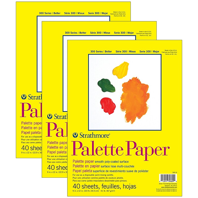 Strathmore 300 Series Palette Pad, 9" x 12", White, 40 Sheets/Pad, 3 Pads/Bundle (STTP365903-3) image 1