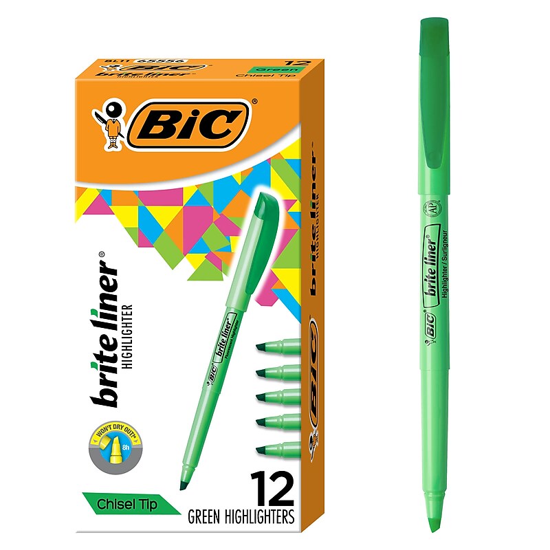 BIC Brite Liner Stick Highlighter, Chisel Tip, Green, 12/Pack (65556/BL11GR) image 1