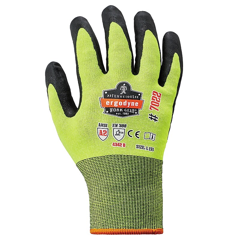 Ergodyne ProFlex 7022 Hi-Vis Nitrile Coated Cut-Resistant Gloves, ANSI A2, Dry Grip, Lime, XXL, 144 Pairs (17876) image 1