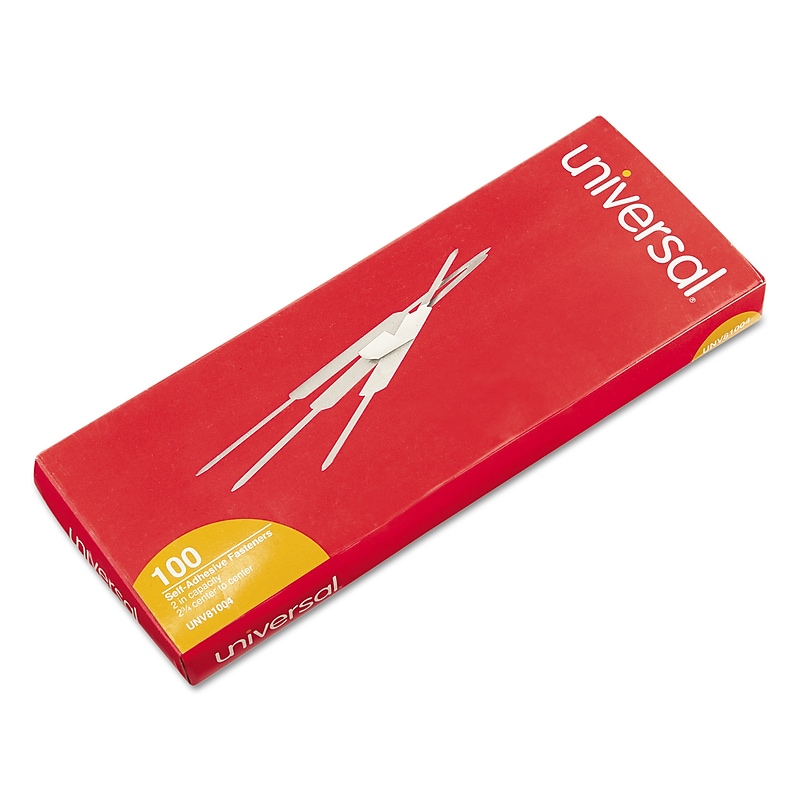 Universal Self-Adhesive Paper And File Fasteners, 2" Capacity, 100/Bx (UNV81004) image 1