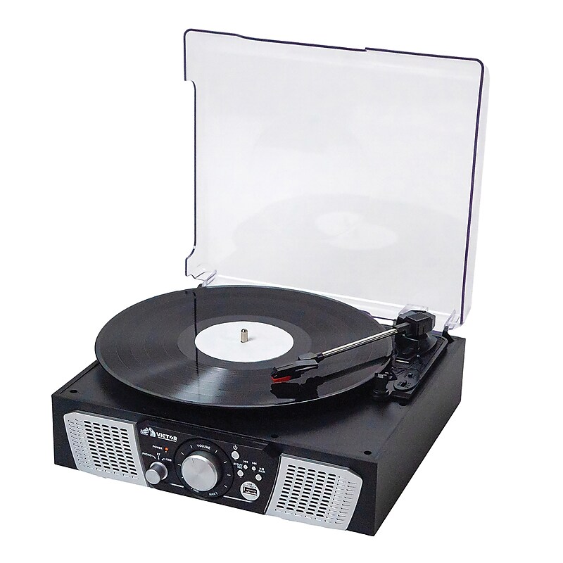 Victor Lakeshore Dual-Bluetooth Belt-Drive Retro 5-in-1 Turntable System, Black (VHRP-1100-BK) image 1