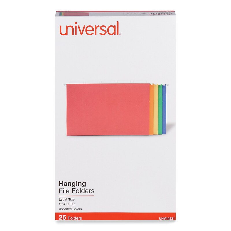 Universal Recycled Hanging File Folders, Legal Size, Assorted Colors, 25/Box (UNV14221) image 1