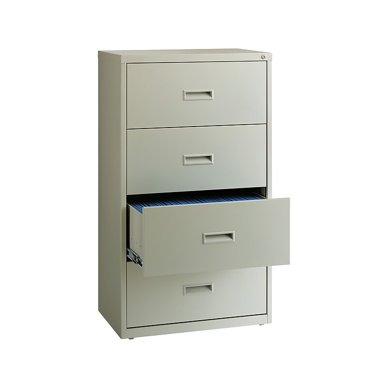 Hirsh HL1000 Series 4-Drawer Lateral File Cabinet, Letter/Legal Size, Lockable, 52.5"H x 30"W x 18.63"D, Light Gray (19440) image 1