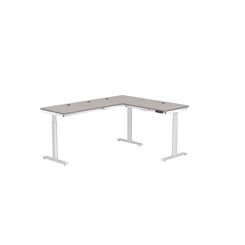 VersaDesk PowerLift 60"W Electric L-Shaped Adjustable Standing Desk, Gray/White (PLLSD7260-WG-APP) image 1