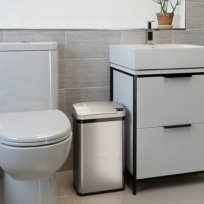 iTouchless Stainless Steel Bathroom Sensor Trash Can with AbsorbX