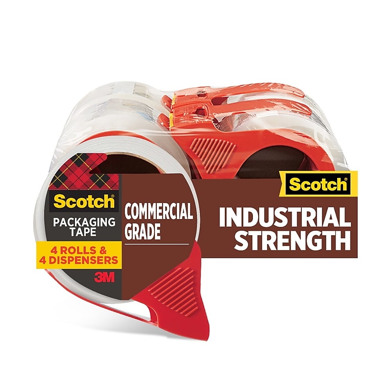 Scotch Commercial Grade Shipping Packing Tape with Dispensers, 1.88" x 54.6 yds., Clear, 4/Pack (3750-4RD) image 1