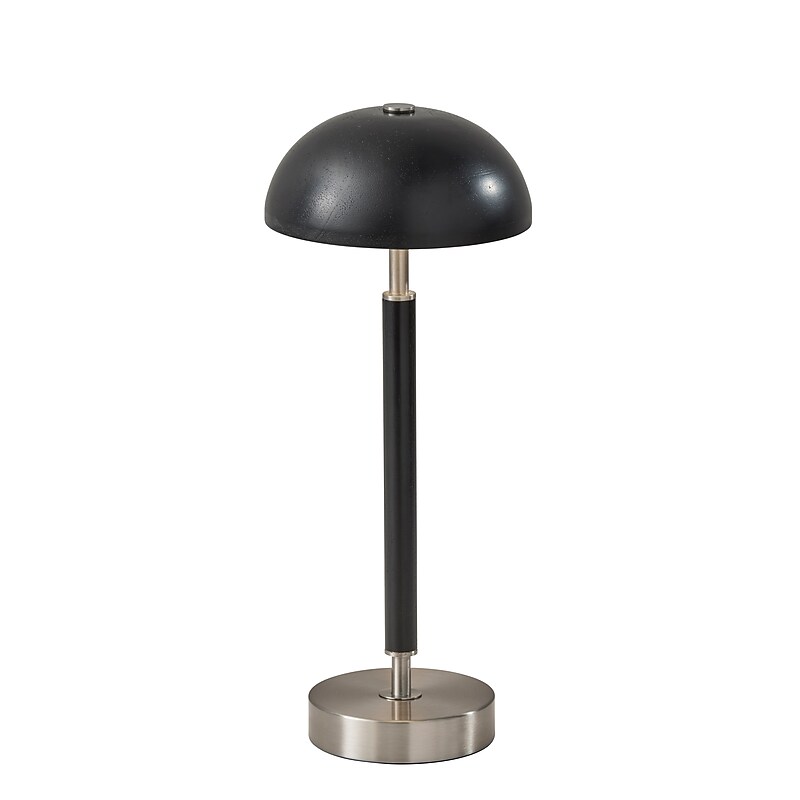 Adesso Ronny LED Cordless Table Lamp, 14.6"H, Brushed Steel/Black Wood (3064-01) image 1
