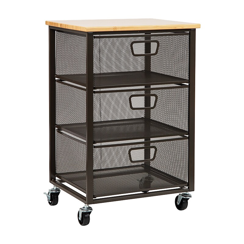Mind Reader 3-Shelf Drawer Mobile Organizer Cart with Wheels, Black (3TMESHC-BLK) image 1