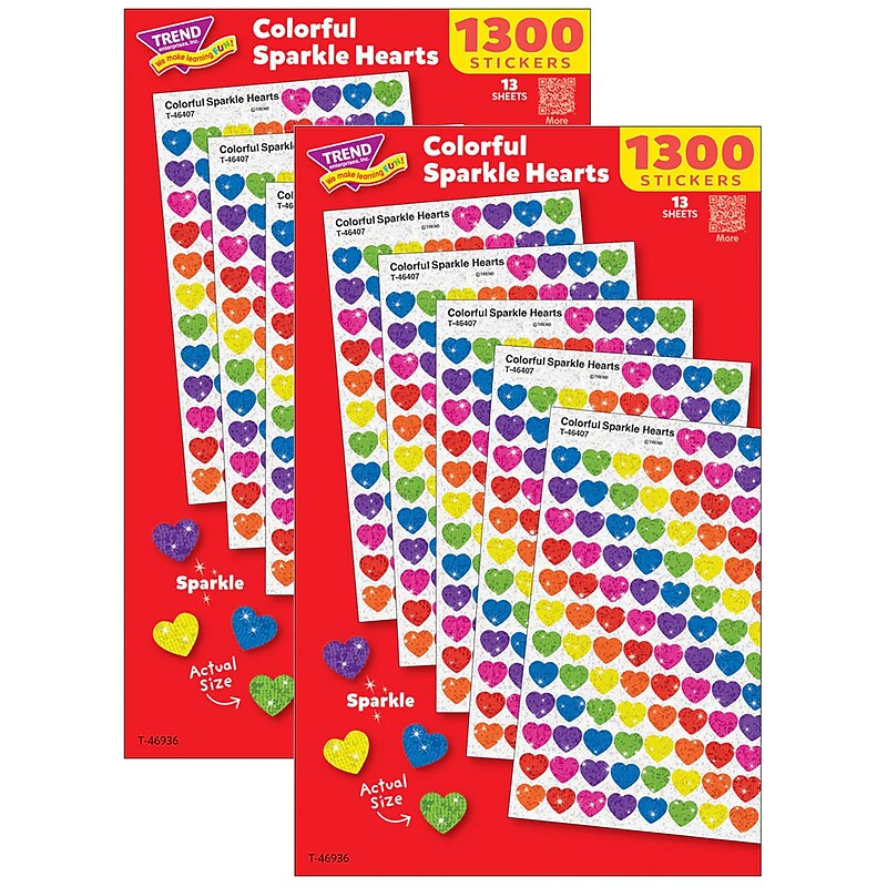 Trend Enterprises Colorful Sparkle Hearts Value Pack, Multicolored, 1300/Pack, 2/Packs/Bundle (T-46936-2) image 1