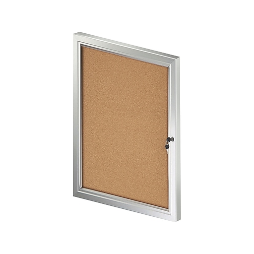 Azar Cork Enclosed Bulletin Board, Aluminum Frame, 29.72" x 23.03