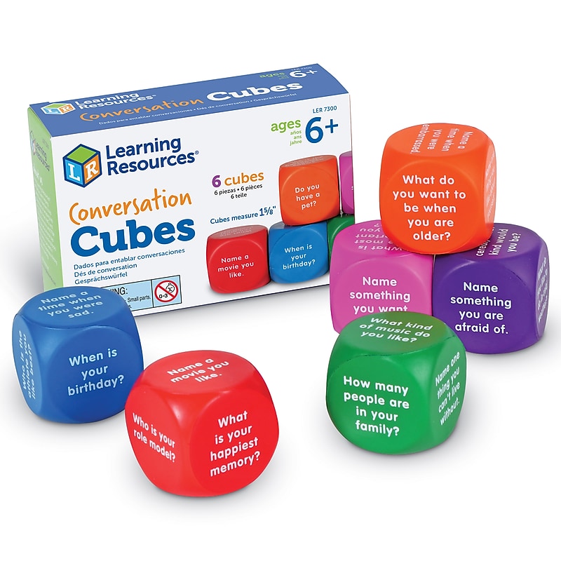 Learning Resources Conversation Cubes, Social Emotional Learning, Assorted Colors, 6 Pieces (LER7300) image 1