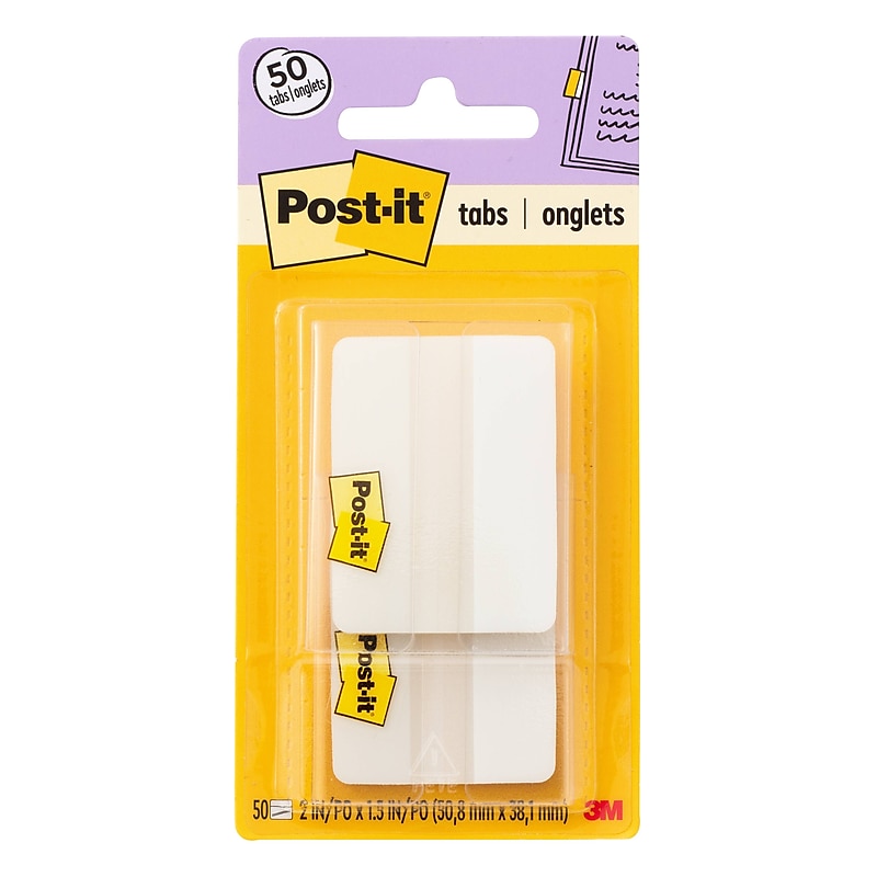 Post-it Durable Tabs, 2" Wide, White, 50 Tabs/Pack (686F-50WH) image 1