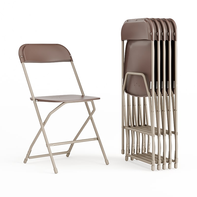 Flash Furniture HERCULES Plastic Folding Chair, Brown, 6/Pack (6LEL3BRN) image 1