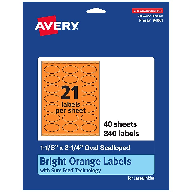 Avery Decorative Edge Multipurpose Labels, 1-1/8" x 2-1/4", Bright Orange, 840/Pack (94061) image 1