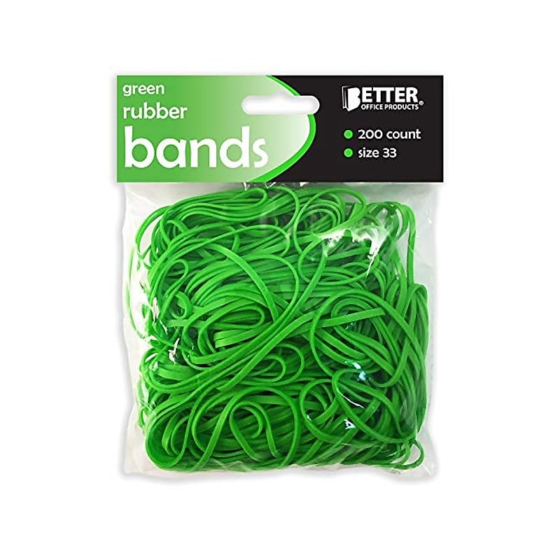 Better Office Multi-Purpose #33 Rubber Bands, 3.5" x 0.125", Vibrant Green, 200/Pack (33908) image 1