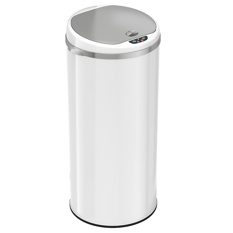 iTouchless Stainless Steel Round Sensor Trash Can with AbsorbX Odor Control System, White, 13 Gal. (MT13RW) image 1