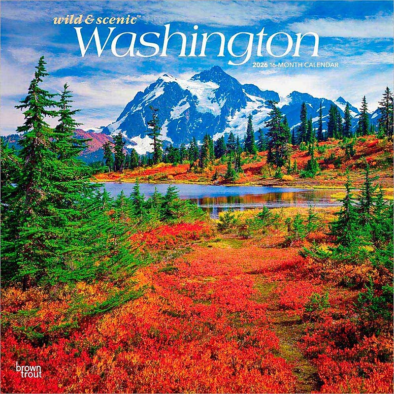 2026 BrownTrout Washington Wild & Scenic 12" x 12" Monthly Wall Calendar (9798330706181) image 1