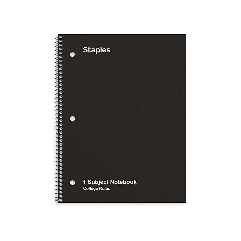 Staples 1-Subject Notebook, 8" x 10.5", College Ruled, 70 Sheets, Black (ST27499C) image 1
