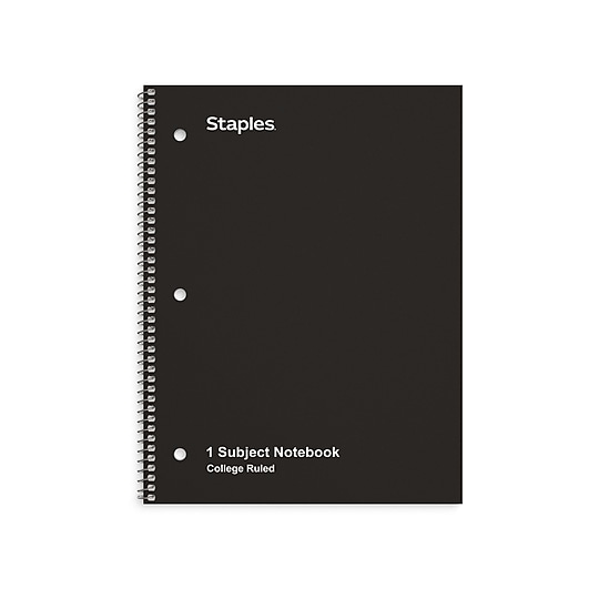STAPLES 1‑Subject Notebook, 8” x 10.5”, College Ruled, 70 Sheets, Black~#|#~E79B70EE-1E95-4A57-AAA8424A7E104918_sc7