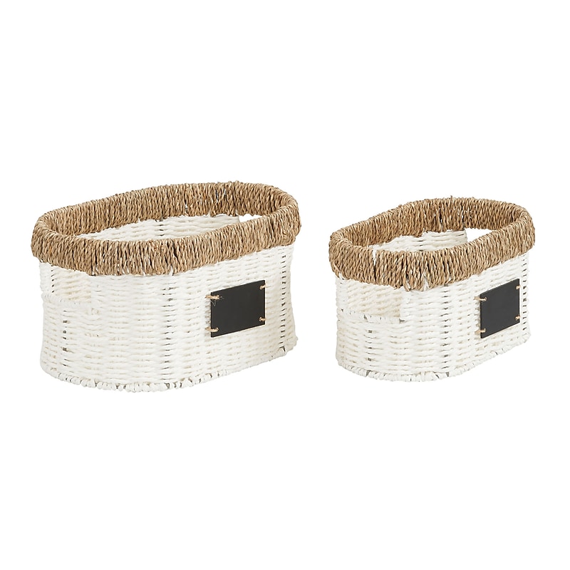 Household Essentials Woven Storage Wicker Basket, White, 2/Set (ML-7100) image 1