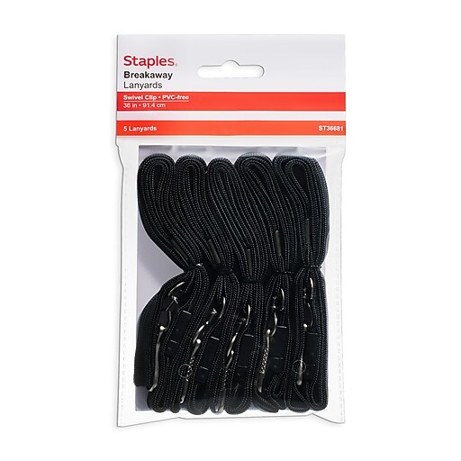 Staples Breakaway Lanyards, 36" Length, Nylon, Assorted, 5/Pack (36681/3747213) Staples