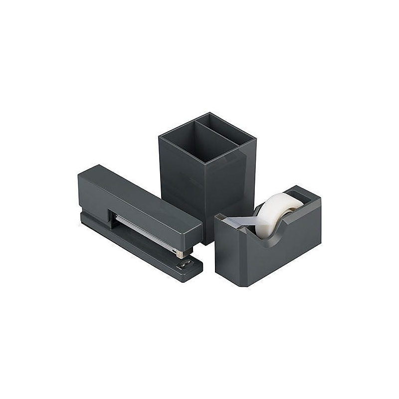 JAM PAPER Desk Trio Pack, Grey, Stapler, Tape Dispenser & Pen Holder, 3/Pack (337841gys) image 1
