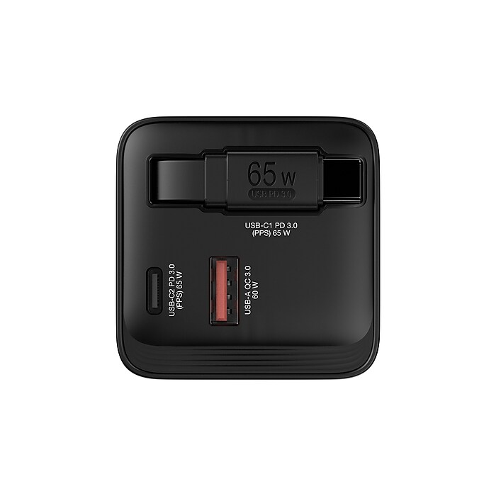 Verbatim 65W GaN Charger with Retractable USB-C Cable, Black | Staples