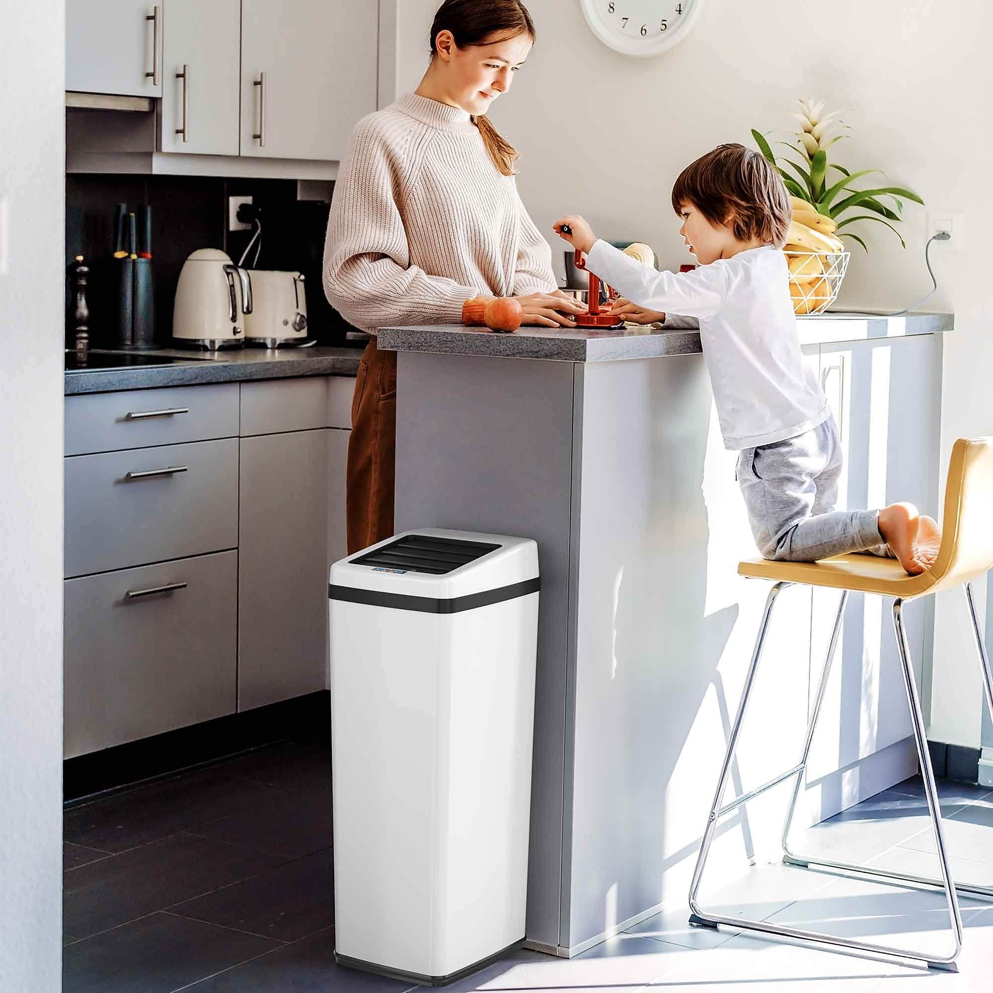 iTouchless Stainless Steel Sliding Lid Sensor Trash Can with AbsorbX Odor Control System, 14 Gal., White (IT14SW) Sansujyuku sansujyuku.com