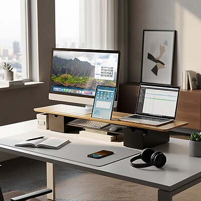 Mount-It! Extra Wide Monitor Riser with Drawers and Shelf, Holds up to 66 lbs., Bamboo, (MI-7369) Sansujyuku sansujyuku.com