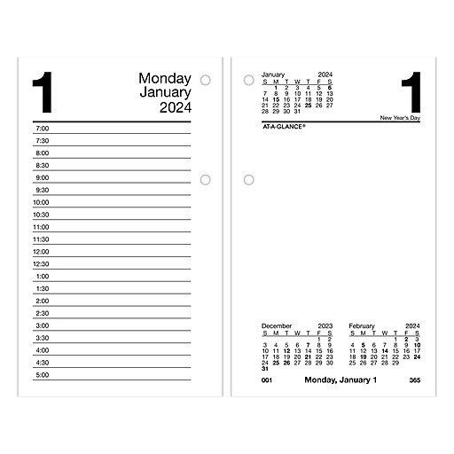 2024 ATAGLANCE 6" x 3.5" Daily Desk Calendar Refill, White/Black
