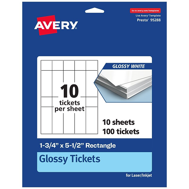 Avery Integrated Cards, 1-3/4" x 5-1/2", Glossy White, 100/Pack (95288) image 1