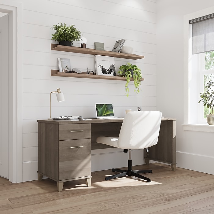 Bush Home Somerset 72W Office Desk with Drawers, Ash Gray (WC81672