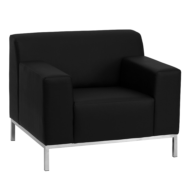 Flash Furniture HERCULES Definity Contemporary Leather Chair With Stainless Steel Frame, Black image 1