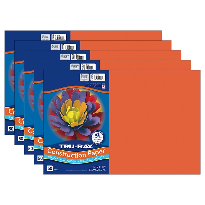 Tru-Ray 12" x 18" Construction Paper, Orange, 50 Sheets/Pack, 5 Packs/Bundle (PAC103034-5) image 1