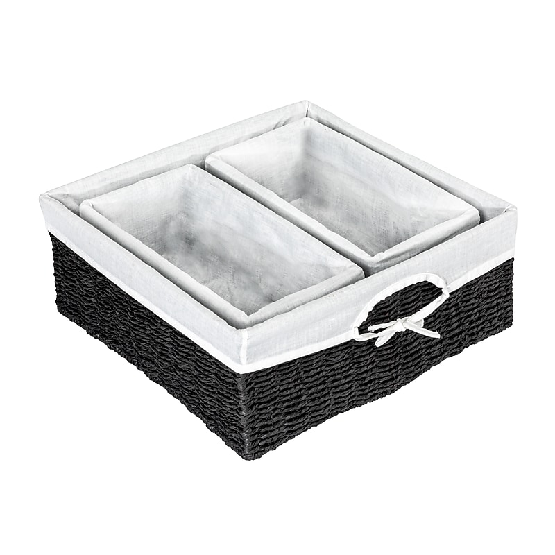 Household Essentials Woven Storage Wicker Basket, Black, 3/Set (HE1099) image 1