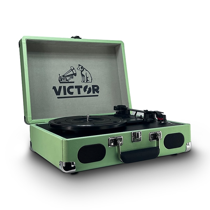 Victor Metro Plus Bluetooth Suitcase Turntable 3-Speed Vinyl Record Player with Speakers, Mint image 1