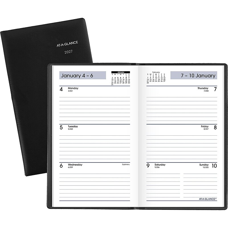 2027 AT-A-GLANCE DayMinder 3.5" x 6" Weekly Planner, Plastic Cover, Black (SK48-00-27) image 1
