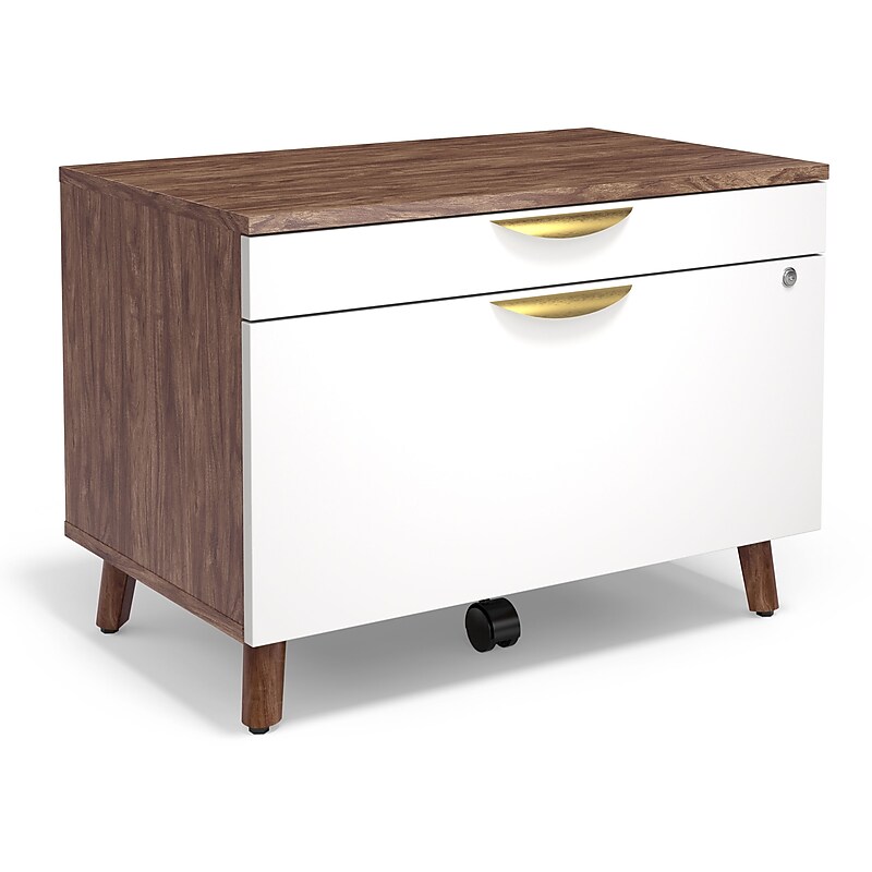 Union & Scale™ MidMod 2-Drawer Mobile Lateral File Cabinet, Letter/Legal, Lockable, 21.1"H x 29.4"W x 18.8"D, White/Espresso image 1