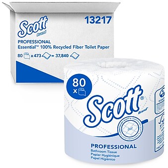 Scott Essential Recycled Toilet Paper, 2-Ply, White, 473 Sheets/Roll, 80 Rolls/Carton (13217)