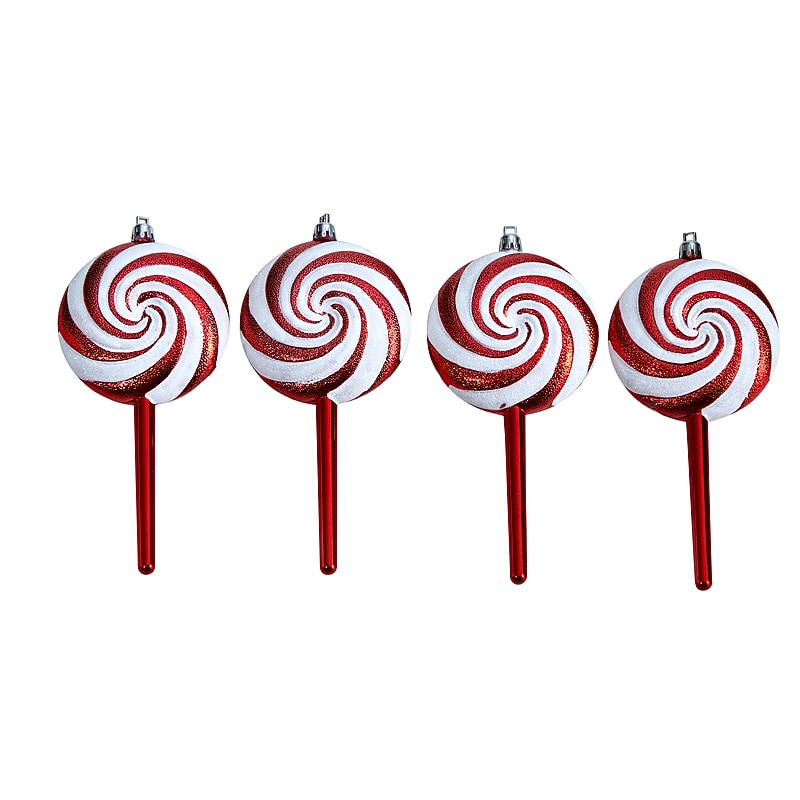 Nearly Natural Candy Cane Lollipop Holiday Deluxe Christmas Shatterproof Ornament, 7", 4/Set (D1049) image 1