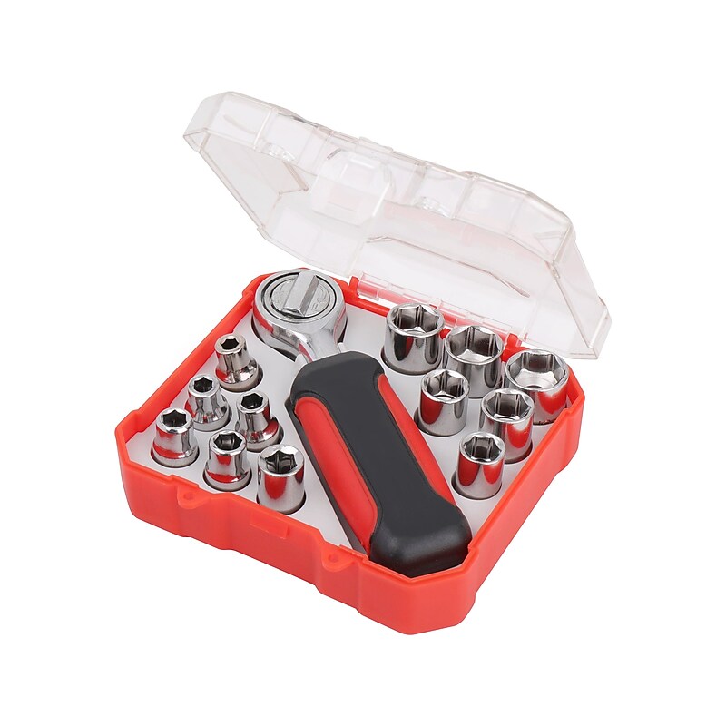 Apollo Tools 13-Piece 0.25" Drive Metric Socket Set, Red/Black (DT5023) image 1