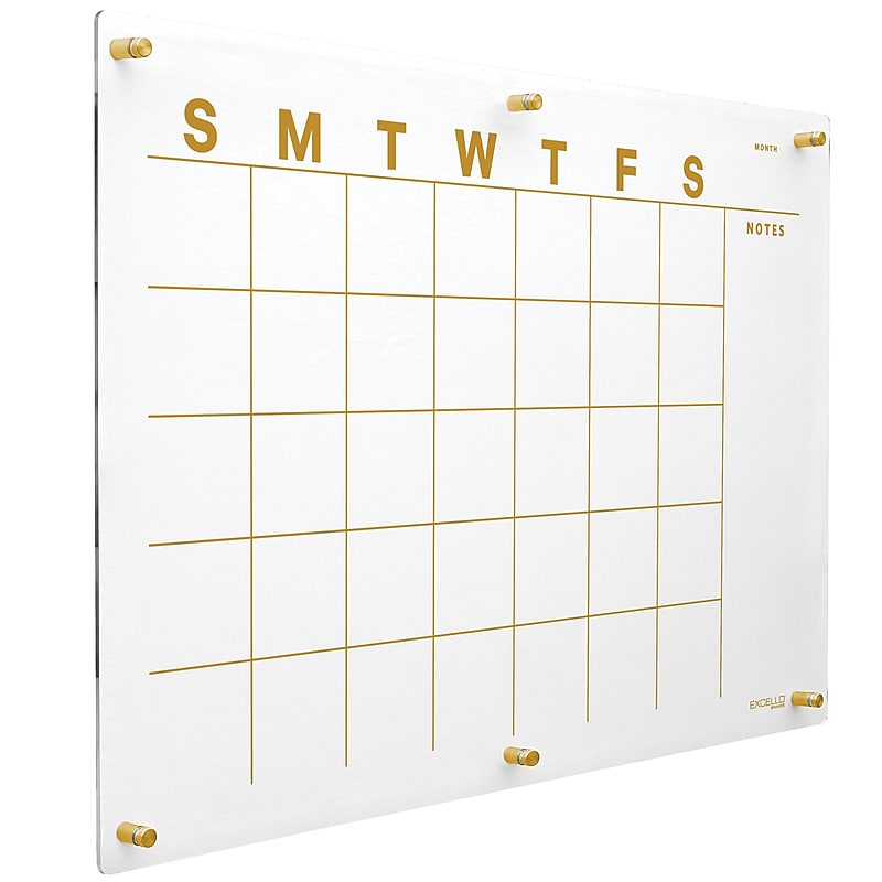 Excello Brands Acrylic Dry-Erase Calendar Whiteboard, 20" x 30", Gold Print (ACRYLBRD-CAL20X30-GLD) image 1