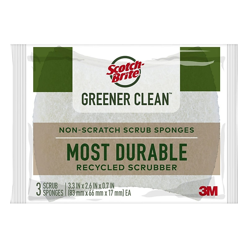 Scotch-Brite Greener Clean Scrub Sponge, Tan, 3/Pack (97033) image 1